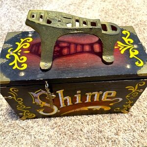 Vintage Shoe Shine Box with Gold Accents